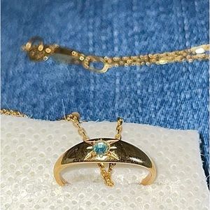 Aquamarine Birthstone Ring On A 24” 14Kt Gold Chain